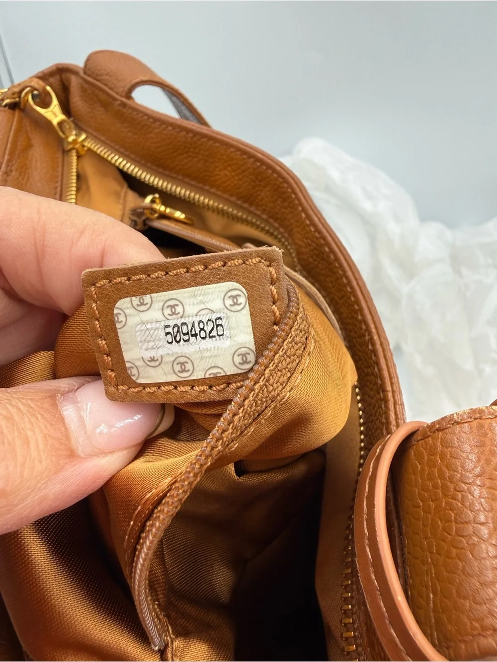 CHANEL Tan/Brown Caviar Leather Tote with CC Charm and Gold Hardware
